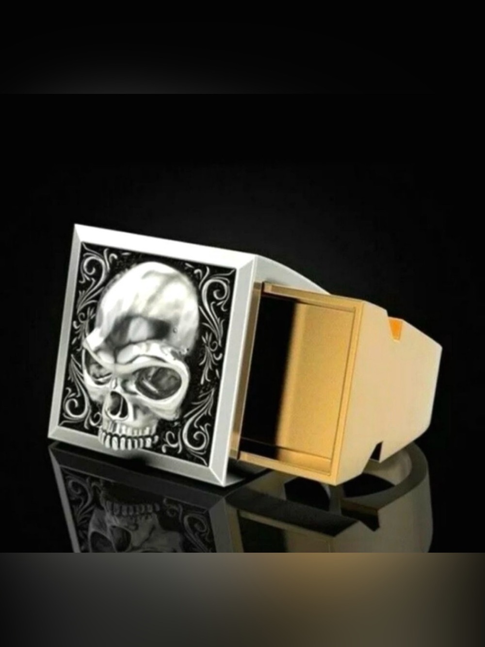 Men's Two-Tone Skull Stash Ring — Gold Plated Sterling Silver Two Tone